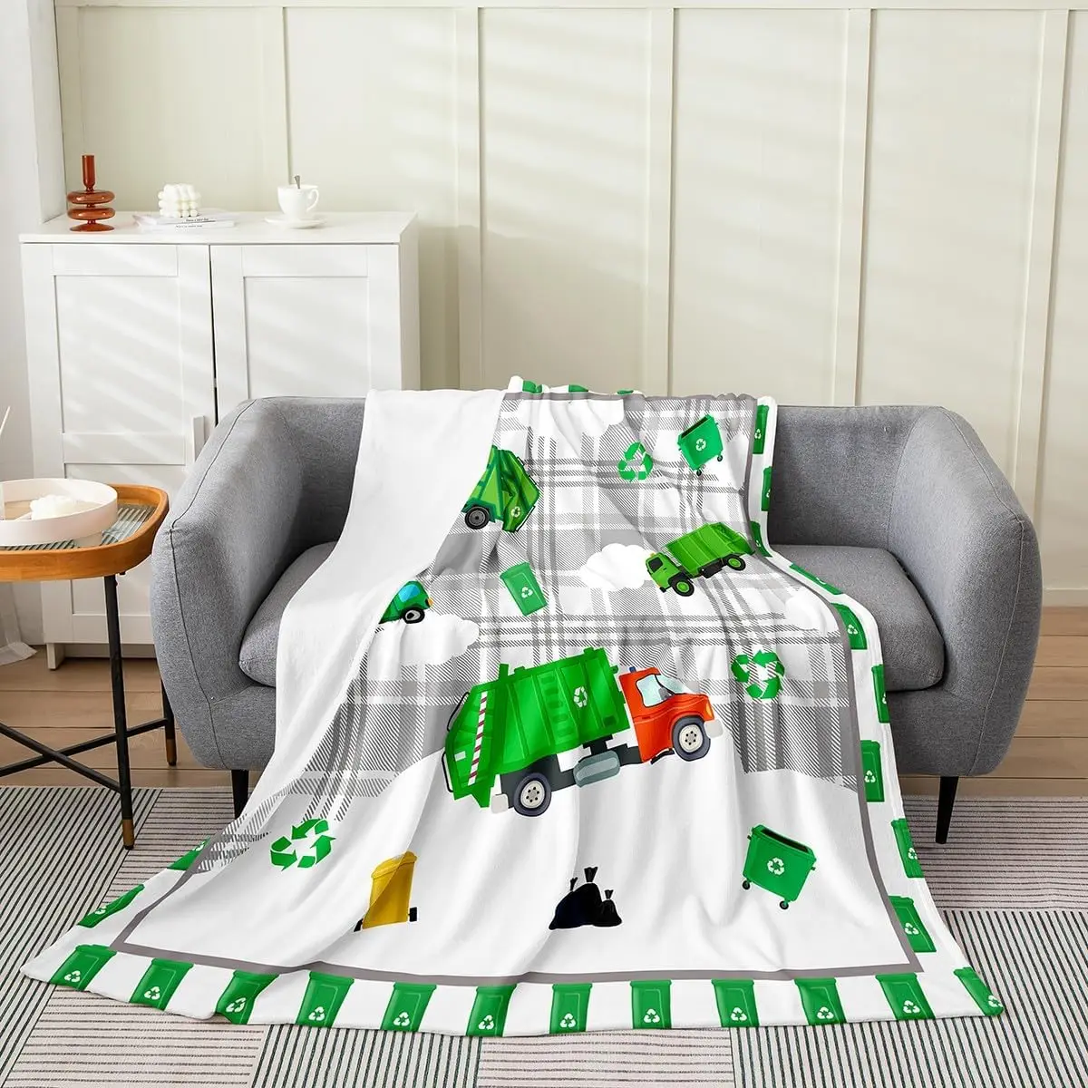 Cartoon Garbage Truck Flannel Blanket Twin 60