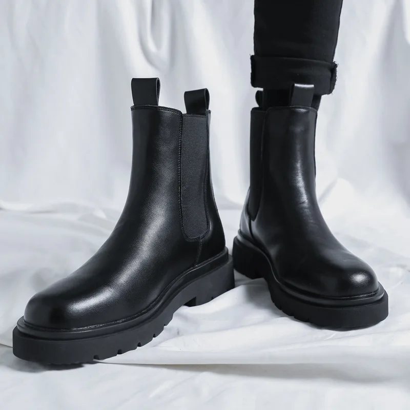 

Мужские модные ботинки «Челси», черные модные оригинальные кожаные туфли, ковбойские ботинки на платформе, большие размеры, осенне-зимние высокие botas masculinas