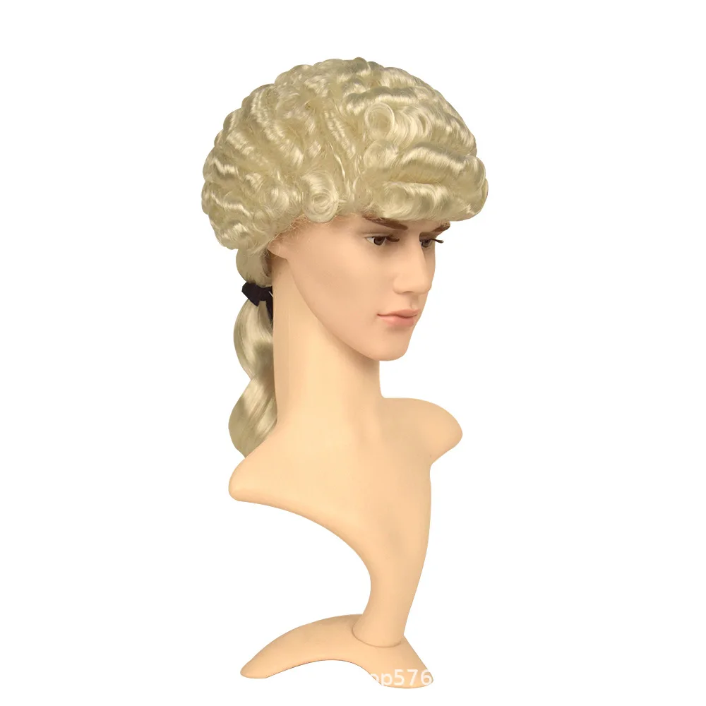 Judge Lawyer Gold Synthetic Curly Men Women Costume Cosplay Wig Halloween Christmas Thanksgiving Day Performance Judge Headwear