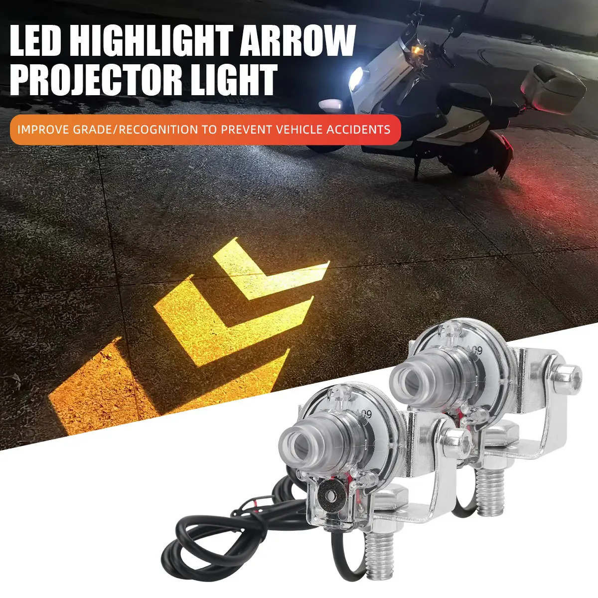 

2pcs LED Turn Signal Motorcycle Spotlights Arrow Pattern Projection Lamp Safety Driving Light for Motorcycle Car With Bracket