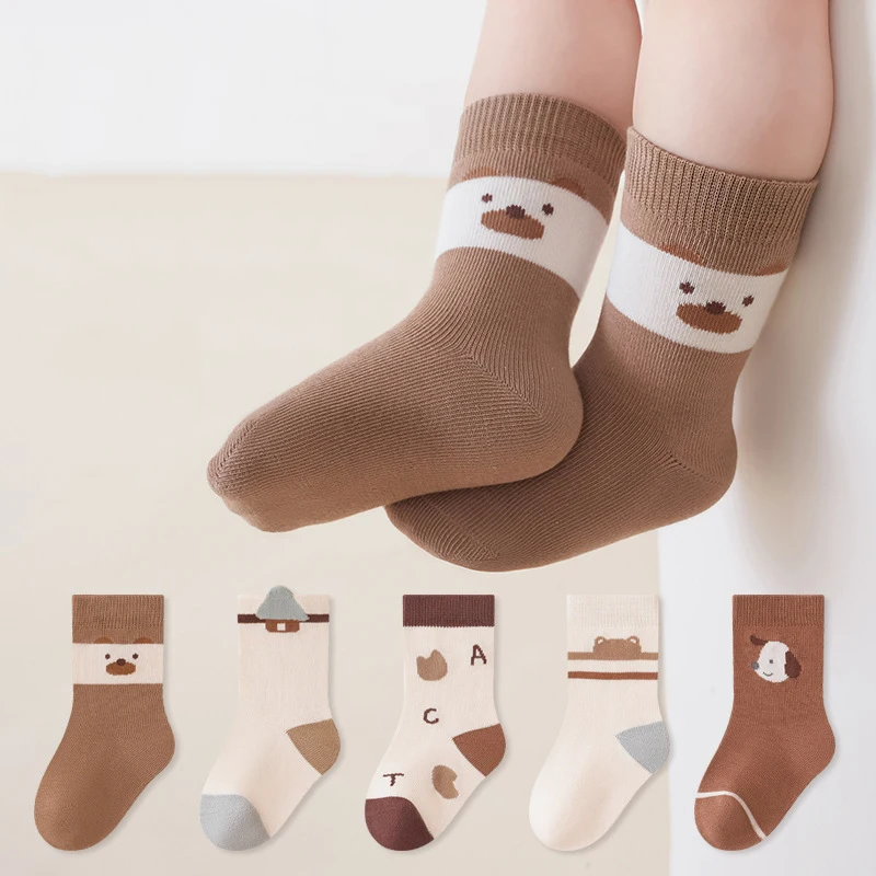 5 Pairs Set Kids Socks Cute Cartoon Soft Cotton Baby Socks High Elastic Casual Toddler Socks for Boys Girl