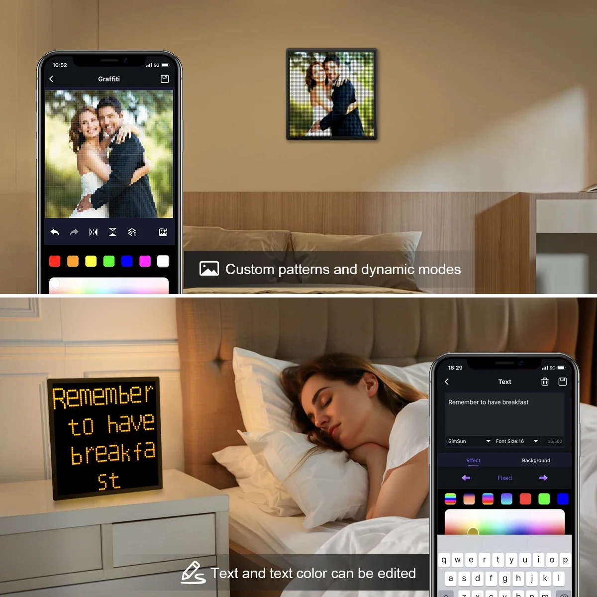 LED Smart Pixel Display Night Light Smart APP Control RGB Programmable Matrix Screen DIY Text Animation Graffiti Home Gift