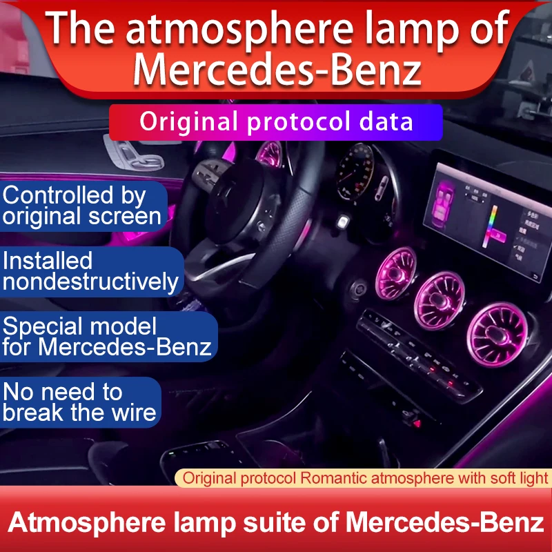 

128 Colorful Symphony Car Ambient Interior LED for Mercedes Benz Vehicle Multiple Modes Decoration Atmosphere Lights App Control