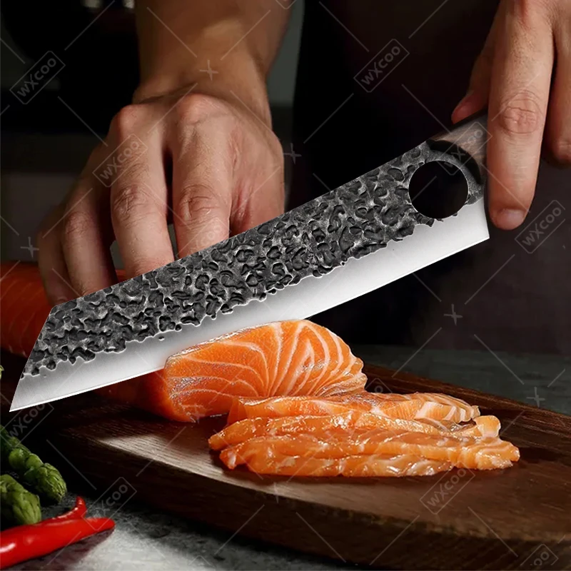 WXCOO Professional Kitchen Knives Stainless Steel Chopping & Slicing Dual Purpose Chef\'s Knife Hand Forged Hammer Cutting Knife