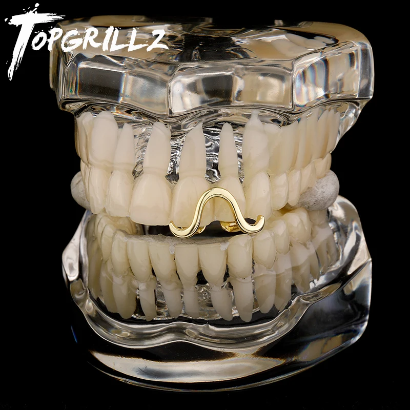 TOPGRILLZ Hip Hip Double Tooth Caps Gold Color Grillz Unisex Top Dental Grill Teeth Caps Halloween Cosplay Gift