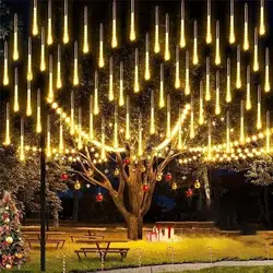 Cadena de luces LED de lluvia de meteoritos, enchufe europeo/estadounidense, decoración de calle, vacaciones al aire libre, jardín, boda, árbol de Navidad