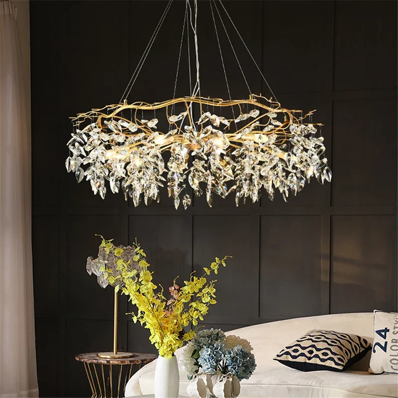 Ceiling Chandelier Lighting Long Crystal Hanging Lamps for Ceiling Luxury Living Room (There are Crystals Sold Separately)