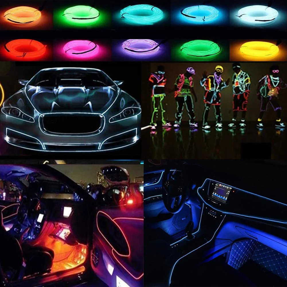 

Balabaxer El Wire Interior Car LED Strip Lights, 3M/5M/10M Neon Wire USB 5V Car Interior Decoration with 6mm Sewing Edge