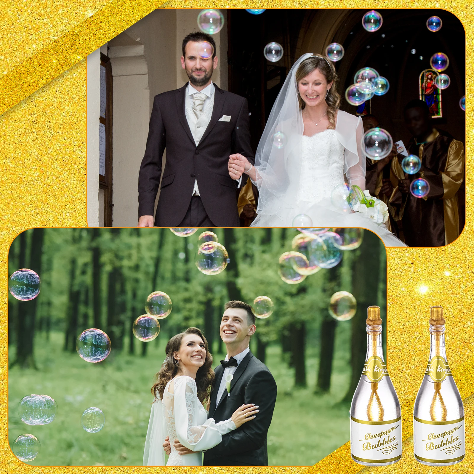 Set di bolle di champagne per matrimonio da 24 pezzi, bolle di nozze con bacchette, bolle di nozze sfuse per bomboniere per ospiti, mini tubo di bolle
