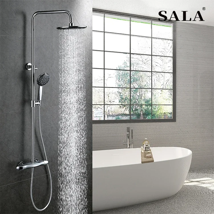 SALA high end quality brass material round temperature control cold and hot water bathroom rain shower set