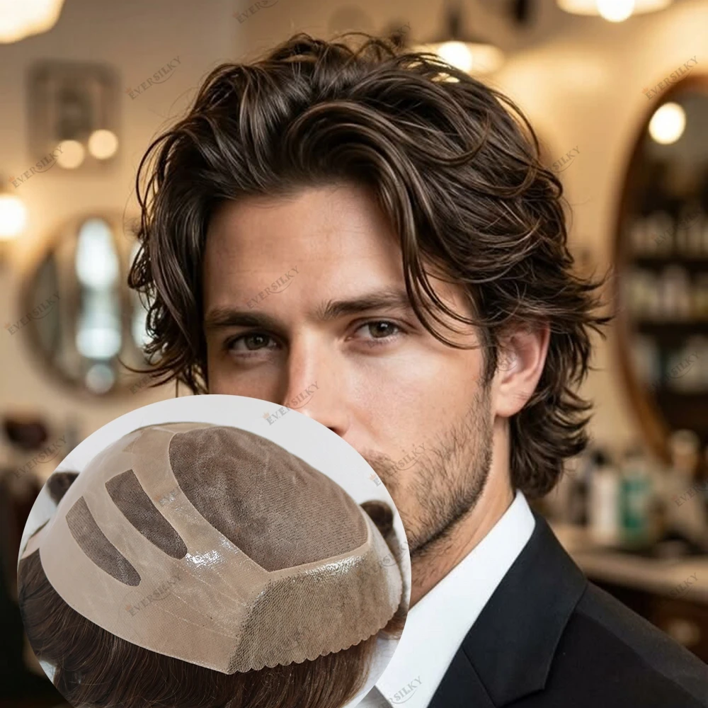 Breathable Super Durable Men's Bond Natural Hairline Toupee Prosthesis System Brown European Hair 6 Inches Hairpieces #4 #18 #20