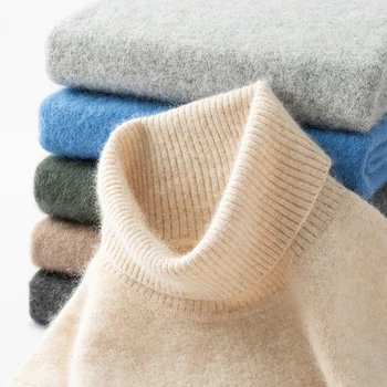 Autunno e inverno uomo dolcevita sciolto 100% visone Cashmere maglione Pullover termico Casual da uomo tinta unita maglia Plus-Size Top