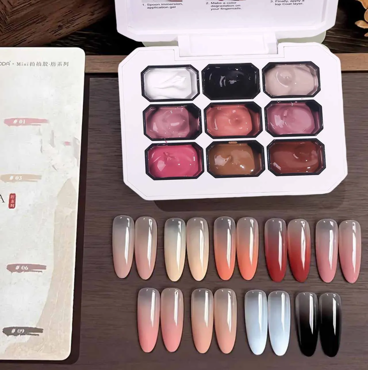 9Grids Semi-Solid Nail Pat Painting Gel Palette Gradient Blush Effect Gel Polish Semi Permanent Soak Off UV Nail Gel Varnish Set - Image 2