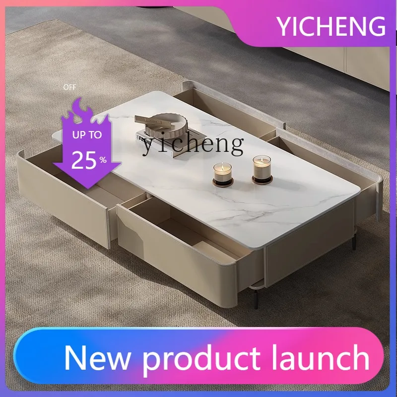 

LYY saddle leather TV cabinet household storage rock slab coffee table floor cabinet living room furniture