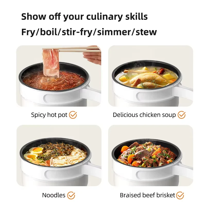 وعاء الطبخ الكهربائي القابل للطي 2.0L وعاء طبخ الأرز سبليت نوع هوتبوت غير عصا مقلاة مقلية السفر مقلاة كهربائية 220 فولت