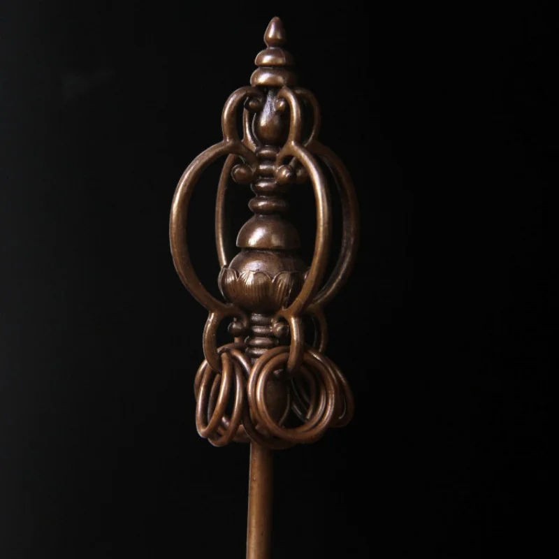 Antique Brass Ksitigarbha King Monk's Staff Metal Scepter Buddhist Utensils Buddhist Tools Handicrafts Ornaments