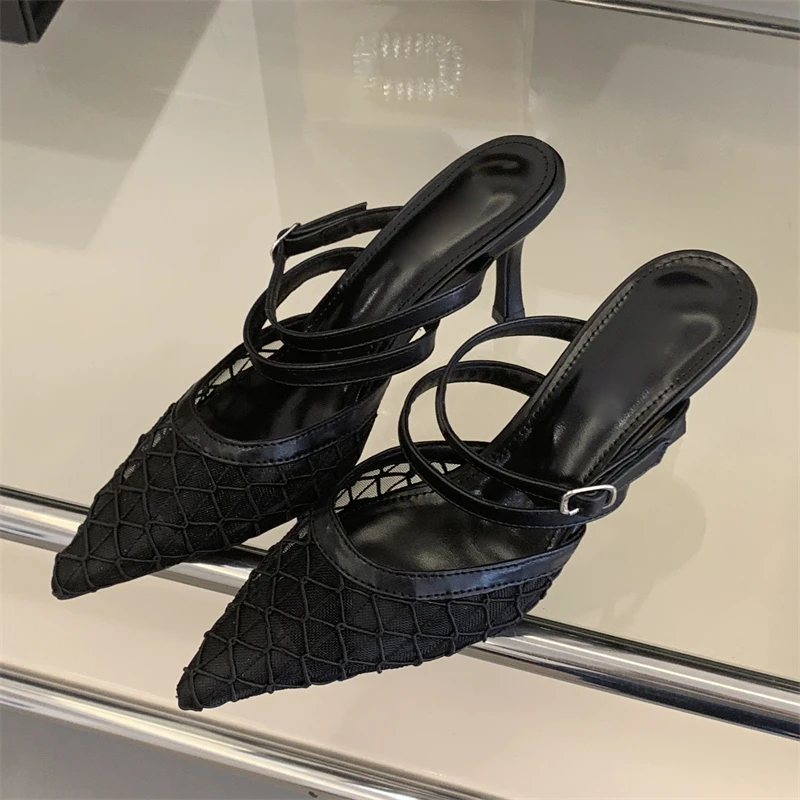 

Модные женские туфли-мюли Eilyken с дышащей сеткой, заостренным носком, дизайнерским ремешком с пряжкой и тонким высоким каблуком для вечеринок