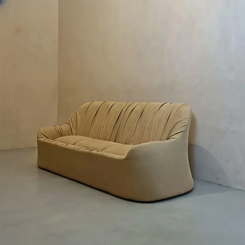 Design pleated fabric sofa living room retro style old money style three-person sofa