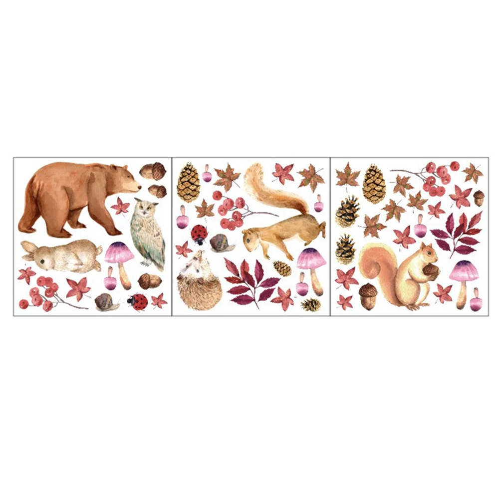 Children's Room Thanksgiving Window Stickers Squirrel Animal Wall Decals Pvc Maple Leaf Showcase