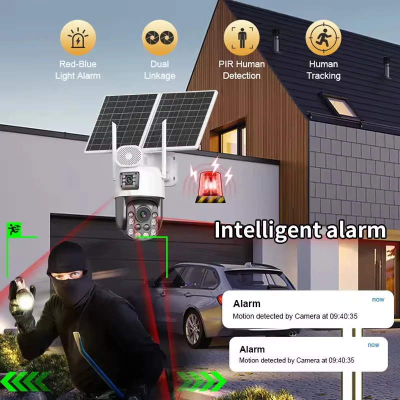 Aov Solar Battery Outdoor Waterproof Hd Dual Lens 4g Sim Camera Night Vision 6MP 36X Zoom CCTV Security Camera