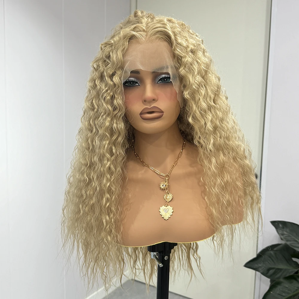 Ash Blonde Wig Long Blonde Curly Wig Synthetic Lace Front Wigs for Women Loose Curly Wigs Hair Water Wave Cosplay Ready to Wear