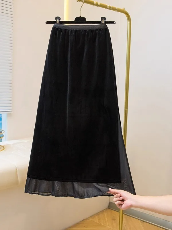 

Черная бархатная юбка f, женская модная юбка трапециевидной формы с высокой талией, свободная посадка, корейский размер, новая осенняя коллекция
