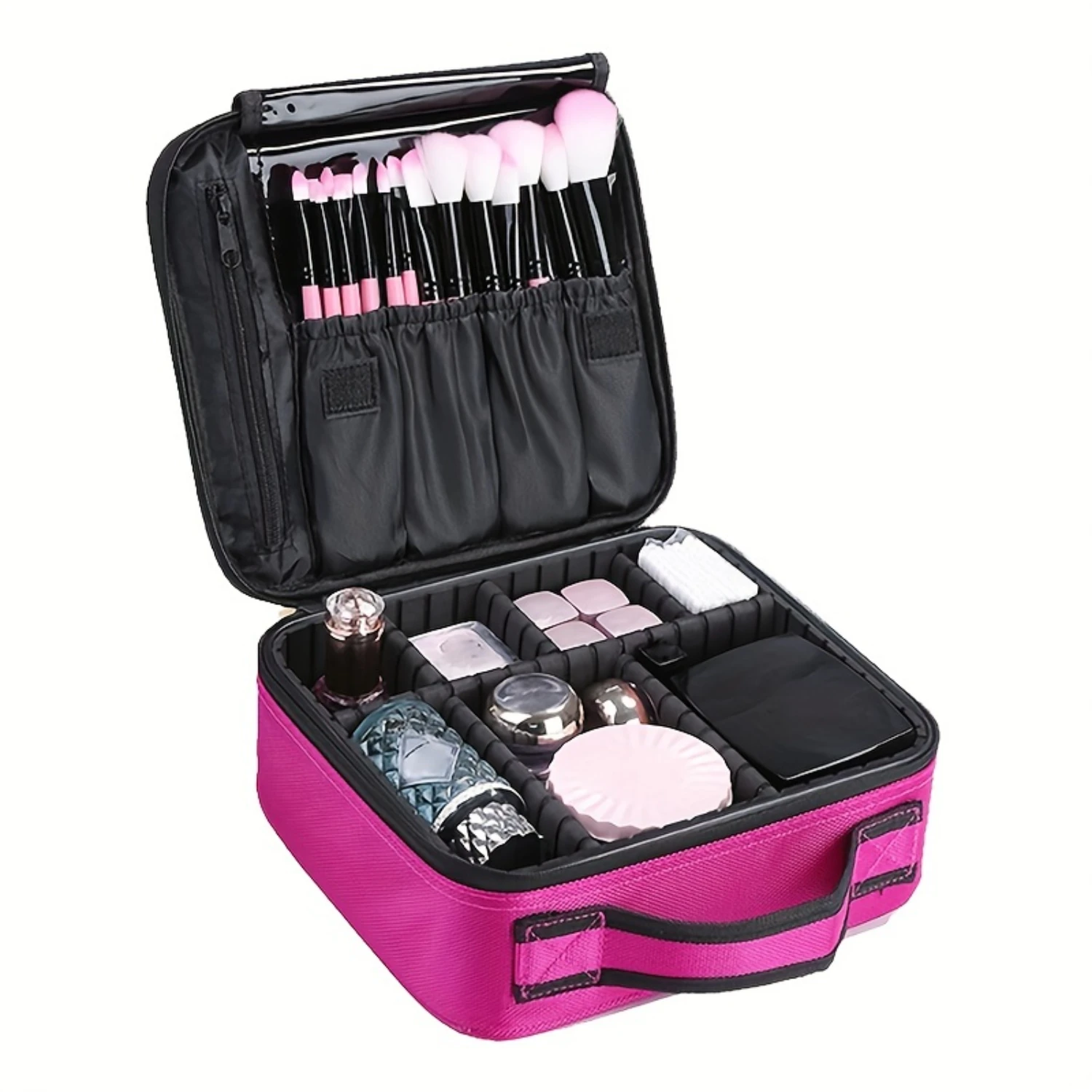 Travel Makeup Train Case Professional Large Capacity Cosmetic Case Make Up Brush Organizer Portable   Bag With Adjustable Divide