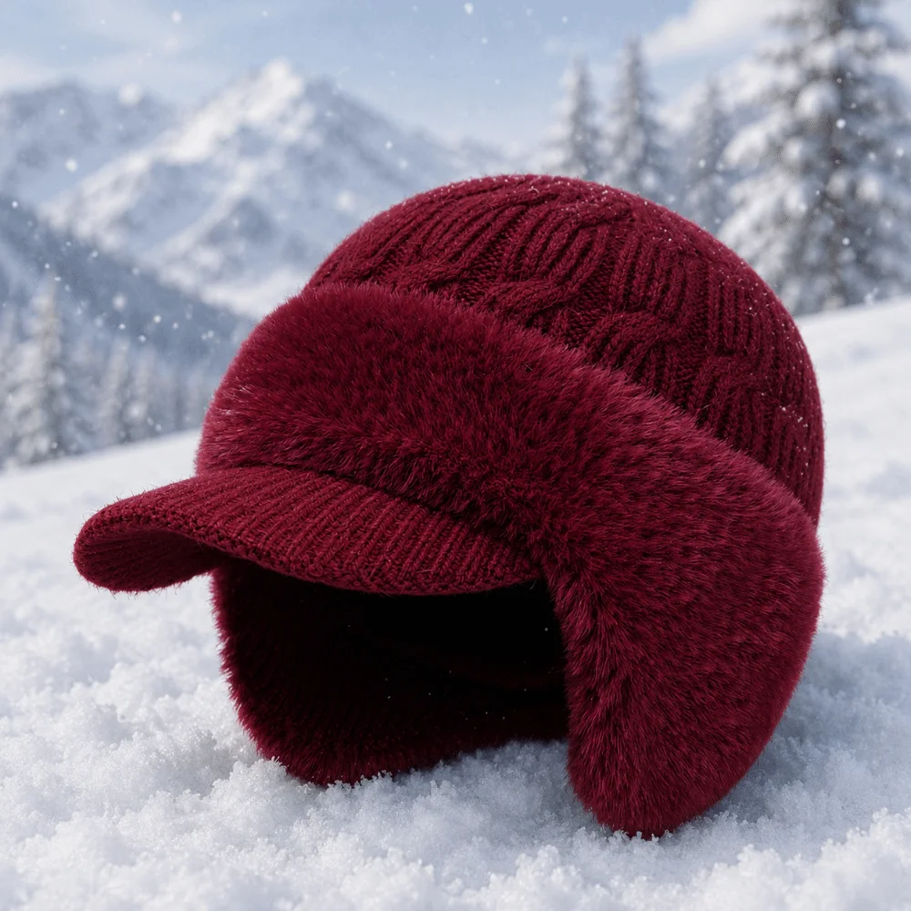 Faux Rabbit Fur Women's Winter Hat Windproof Thickened Warm Bucket Hats Knit Visor Fleece Lined Knit Visor Beanie For Men Women