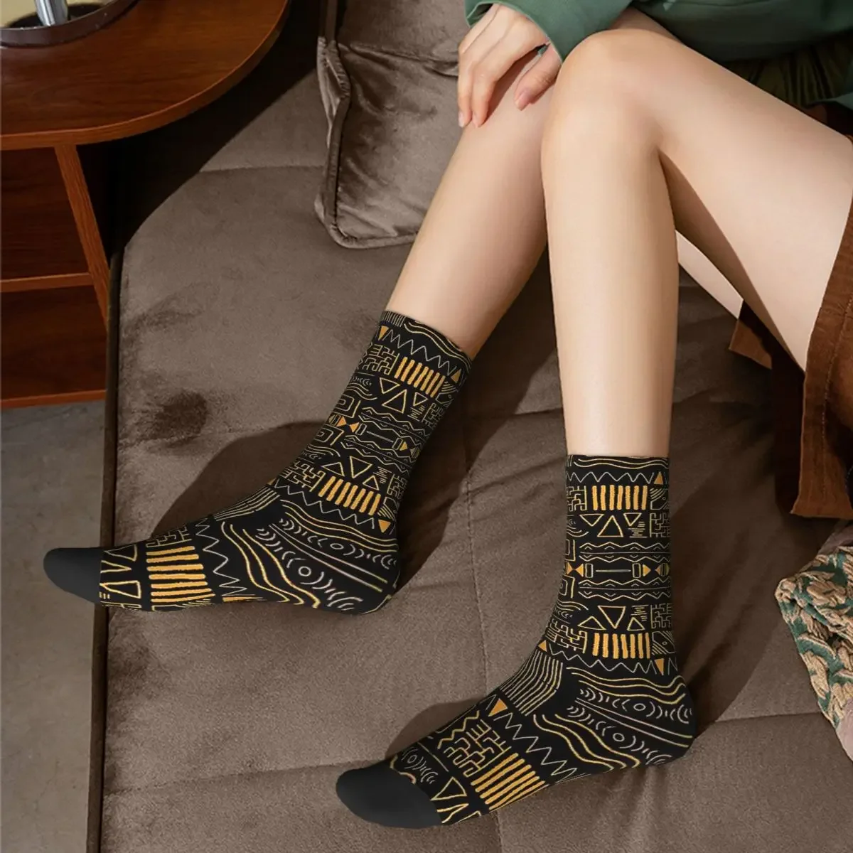 African Bogolan Mudcloth Pattern Socks Harajuku calze assorbenti calze lunghe per tutte le stagioni per il regalo di compleanno della donna dell'uomo