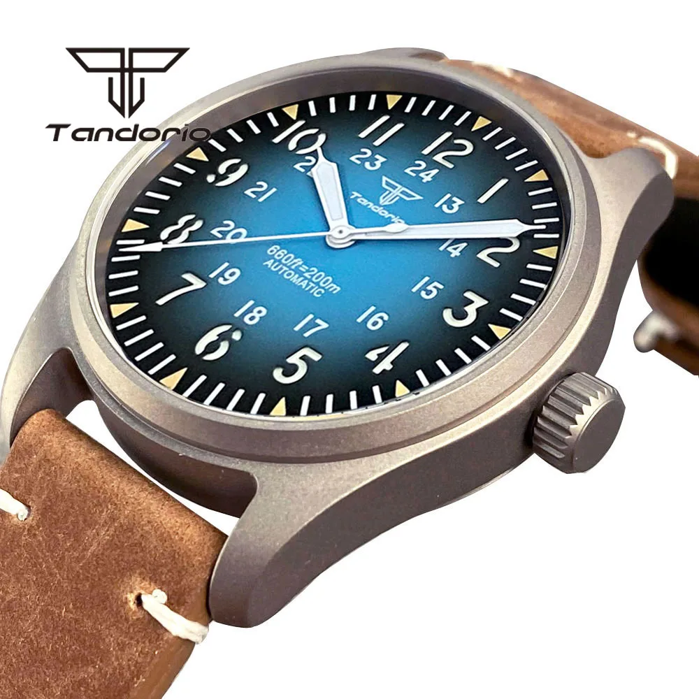 Tandorio Titanium Case Pilot 20BAR Dive Men\'s Automatic Watch Luminous 39mm Fashion Wristwatch Sapphire Crystal Gradient Color