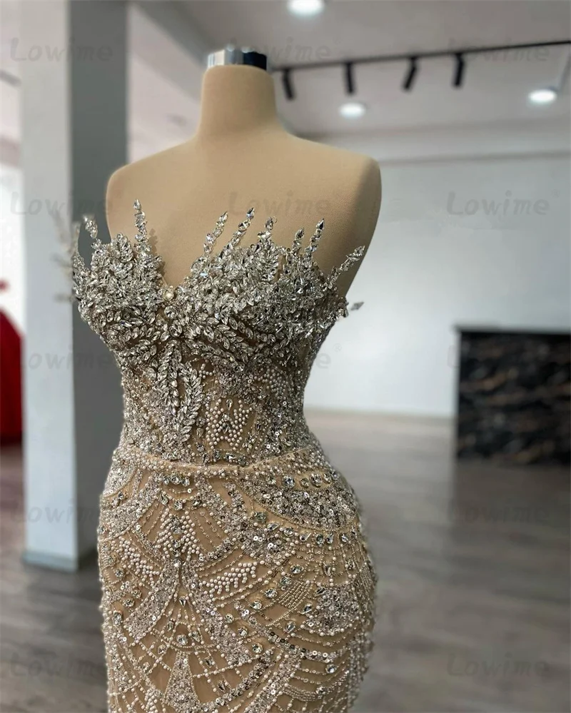 Aso Ebi Champagne Mermaid Prom Dresses Pearl Crystals Women Evening Gowns 2024 Party Second Reception Birthday Engagement Dress