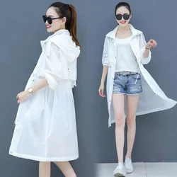 Women Sun Protection Clothing Mid-length Hooded Coat 2022 Summer Female New Thin White Jacket Popular Fairy Long Windbreaker