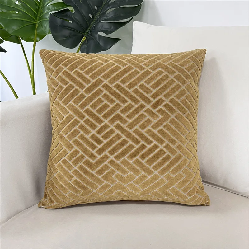 Brand New Simple Solid Jacquard Geometric Cushion Cover Sofa Decorative Cutting Velvet Throw Pillowcase Pillow Coverfrom Factory