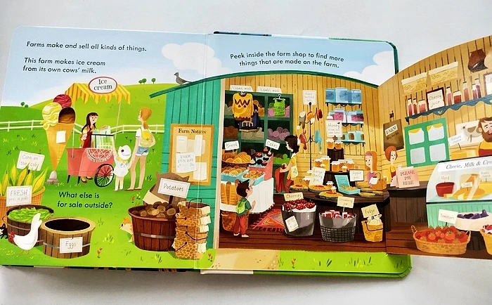 Usborne Peep Inside The Farm 3D رفرف كتب مونتيسوري الإنجليزية للأطفال قراءة كتاب صور المعرفة الطبيعية