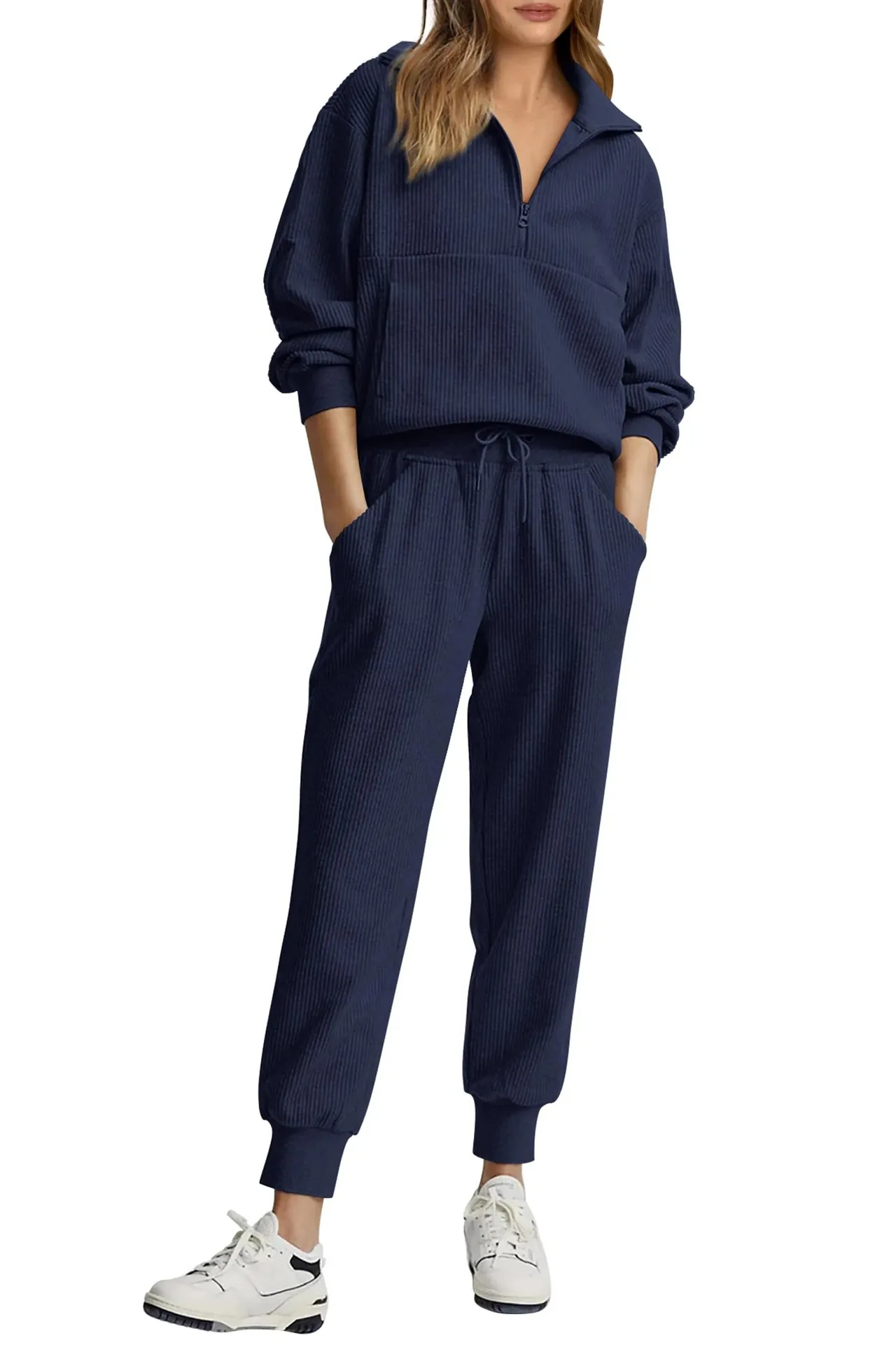 Autumn Women's Tracksuit with Zipper Cotton Oversize White Casual Two Piece Set Women Classic Sports Trouser Suits for Women