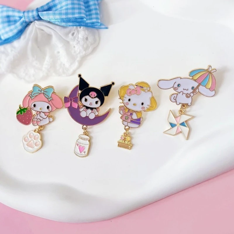 Sanrio minha melodia kuromi olá kitty anime periférico dos desenhos animados bonito metal crachá broche mochila pingente feminino coração festival presente
