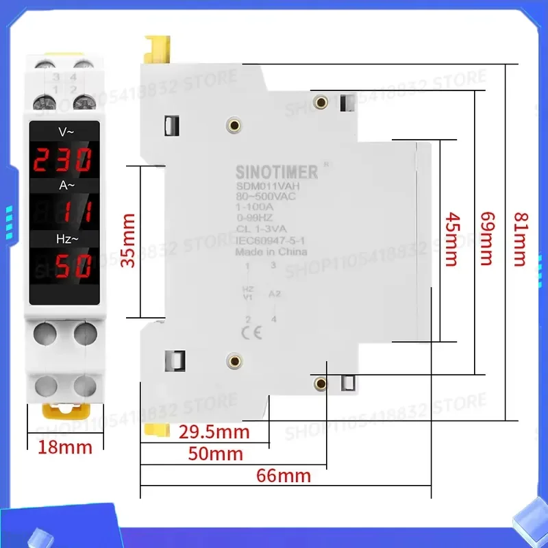for SDM011VAH 80-500V 1-100A 0-99Hz Voltage Current Frequency Meter LED Digital Display Single Phase Modular Current Meter