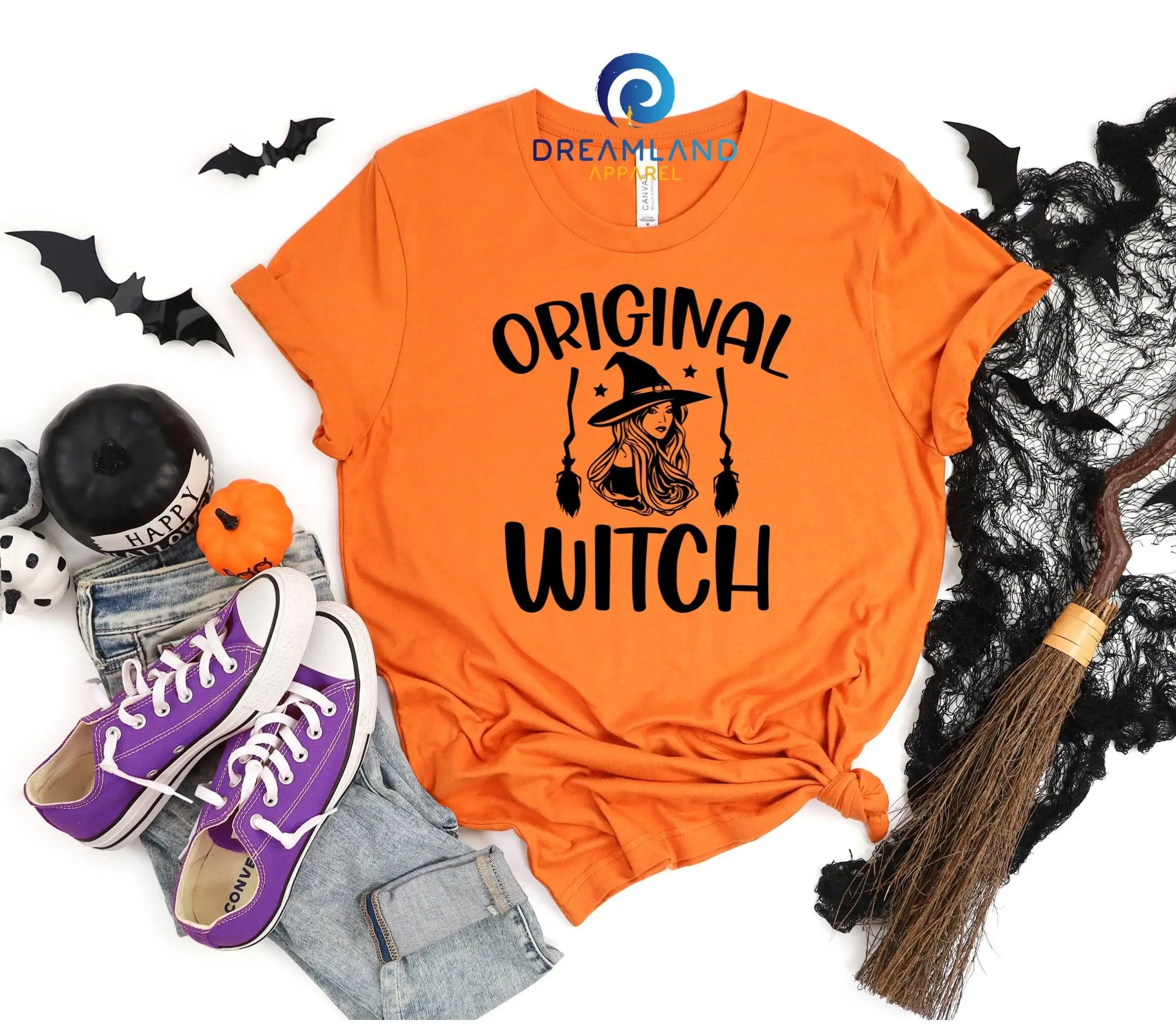 Оригинальная футболка ведьмы Happy Halloween SweaT Broom Тыква Страшная осенняя вечеринка для женщин