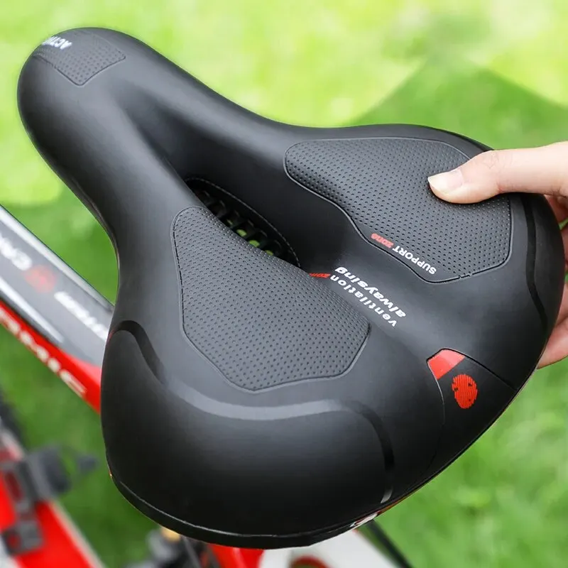 Hollow Breathable Bicycle Saddle Men Women MTB Road Bike Saddle Shock Absorbing Comfortable Big Butt Bike Seat Safety Warning