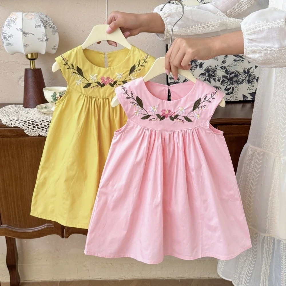 2 To 7 Years Old Flower Embroidery Princess Dress for Girls Summer New Korean Version Sleeveless Children's Casual Dresses