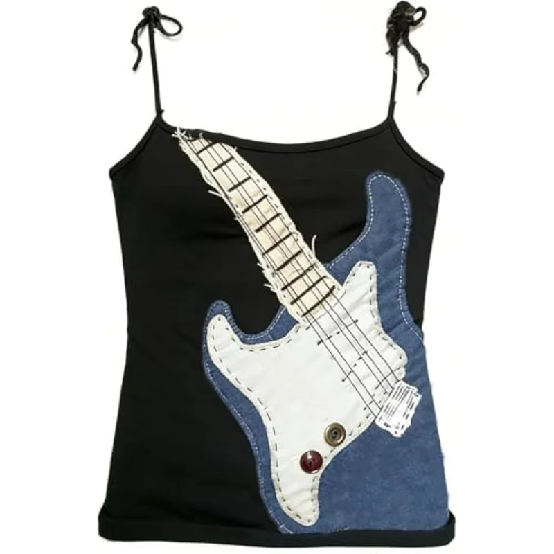 Y2k Subculture Punk Rock Trend Visual Design Musical Note Printed Camisole Vintage Fashion Hip Hop Personality Slim Emo Girl Top
