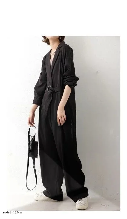 

Spring Autumn One-Piece Workwear Sle Long Sve Overalls with Belt mid Waist Long Pants Women's Suiting Rer