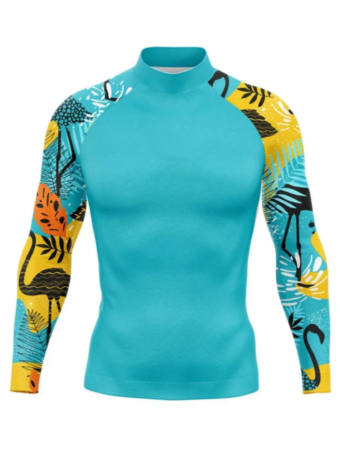 Men‘s Long Sleeve Stand Collar Surf Shirt, Quick Dry Breathable Lightweight Rash Guard for Surfing