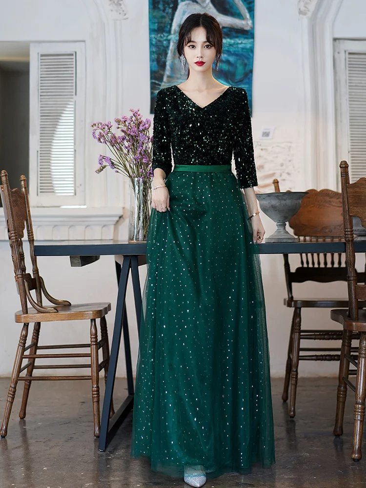 

plus Size Evening Gown Women's Fro in k een with iny Sequins Slimming High Waist Ele Long Dr for Adults