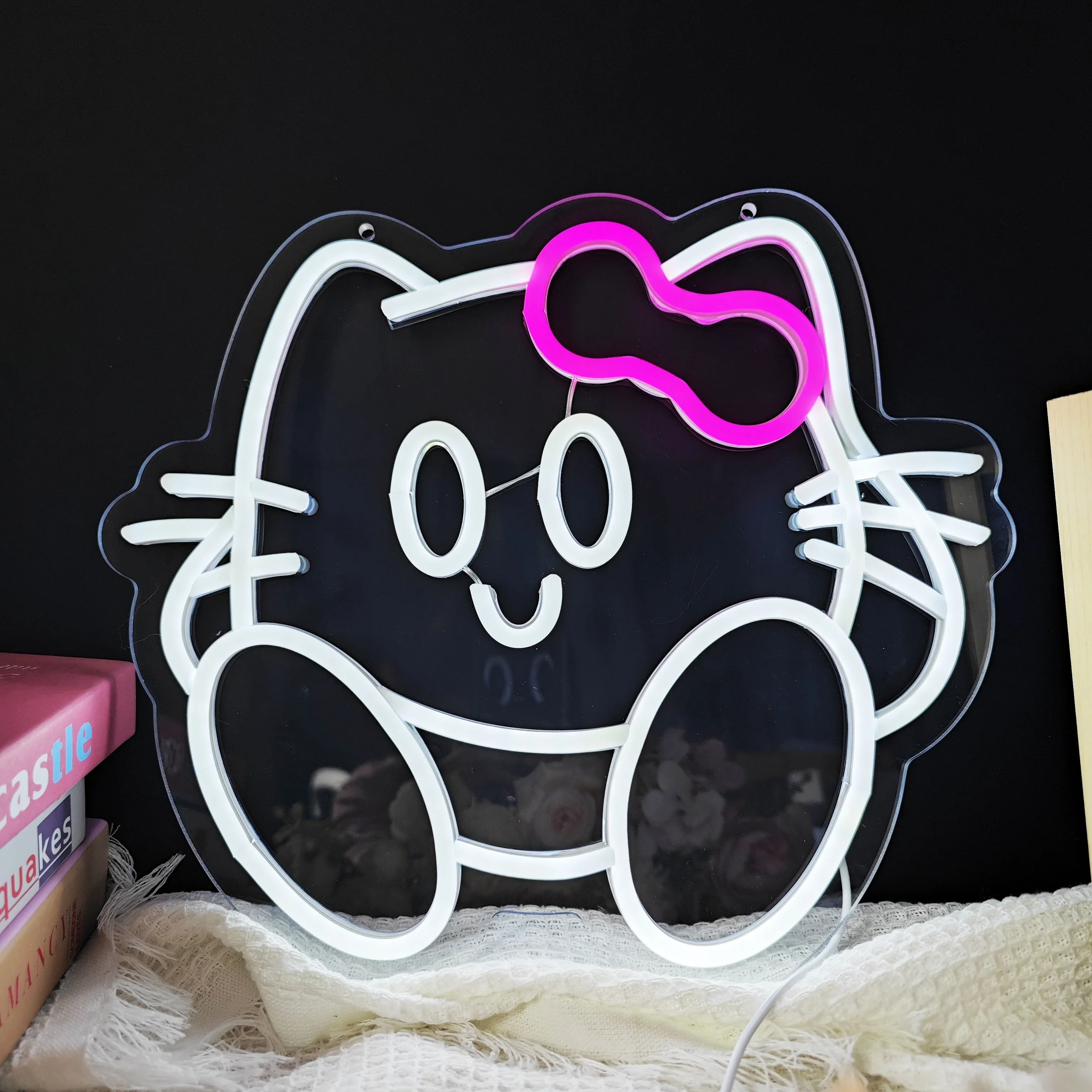 

Неоновая вывеска Hello Kitty Sanrio, аниме-светильник, многоцветный светодиодный настенный декор для спальни девочек, с питанием от USB, подарок на дни рождения и праздники