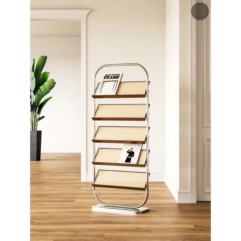 Medieval style stainless steel customizable semi-circular multi-layer floor-to-ceiling bookshelf magazine storage rack (small)