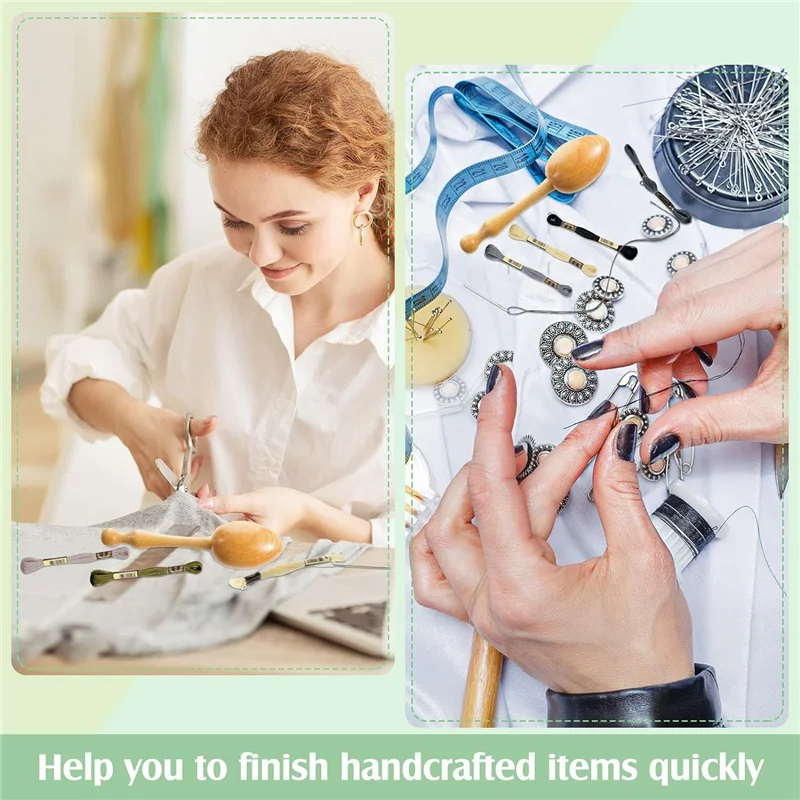 AA14 New 2 Pcs Darning Supplies Kit Darning Egg For Socks Darning Mushroom Wooden Darning Supplies With Eye Needles Sewing