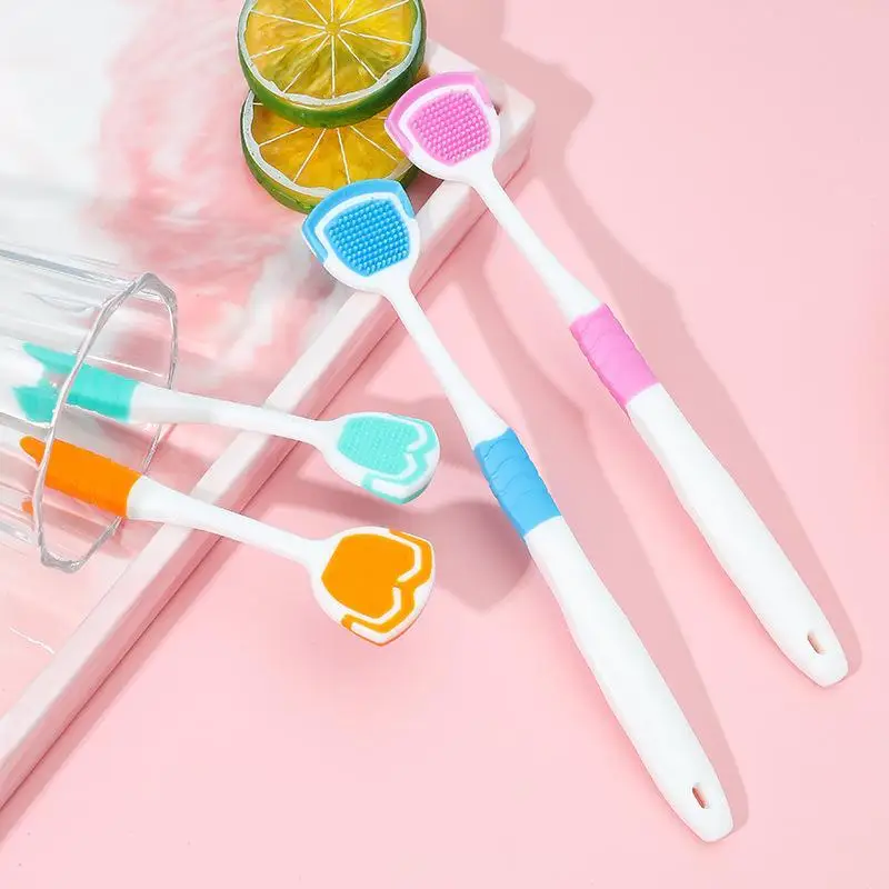 4 Stück zufällige Zungenschaber aus Silikon für die Mundhygiene, Mundpflege, reinigen effektiv Reste von Lebensmitteln – Detail 14