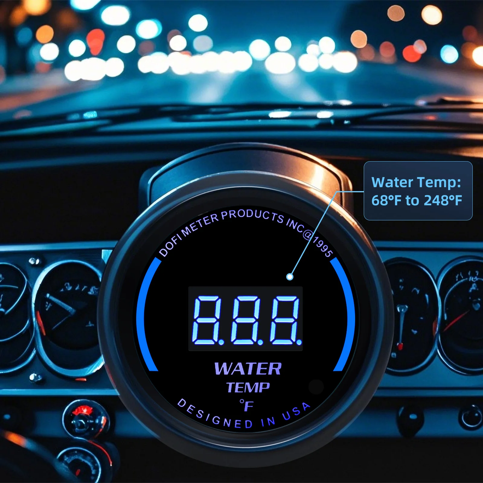 مقياس درجة حرارة الماء 52 مم مع مستشعر درجة حرارة الماء وإضاءة خلفية زرقاء لسيارة سباق البنزين 12 فولت #2