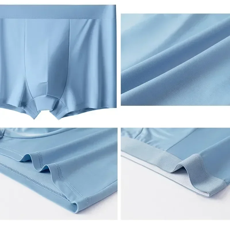 กลางบางสีนักมวยฤดูร้อน PLUS 4pcs เอวชุดชั้นในไม่มีรอยต่อยืดหยุ่นขนาดกางเกงขาสั้นผ้าไหมกางเกงผู้ชาย ICE